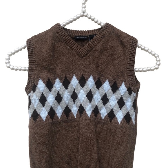 Calvin Klein Brown Argyle Sweater Vest size 6 - Picture 5 of 9